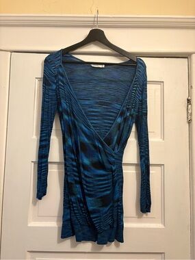 Ricki's Blue & Black Striped Wrap-Front Long Sleeve sweater